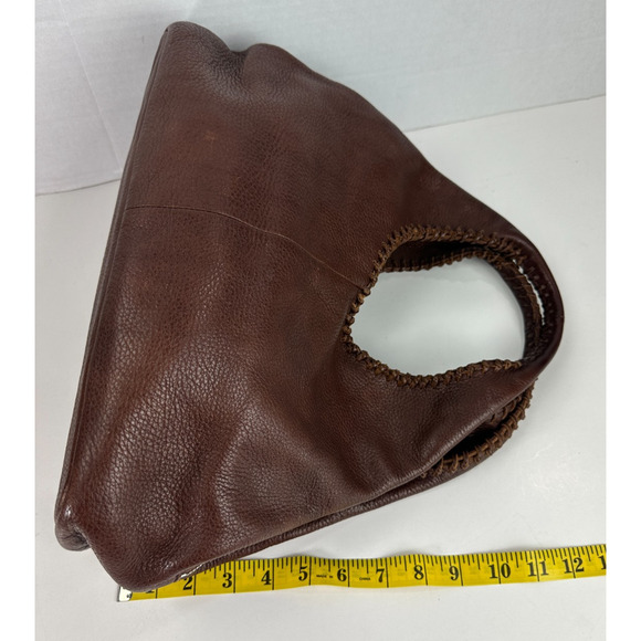 Banana Republic Brown Pebbled Genuine Leather Slouch Hobo Whipstitch Zip Bag - Picture 13 of 16